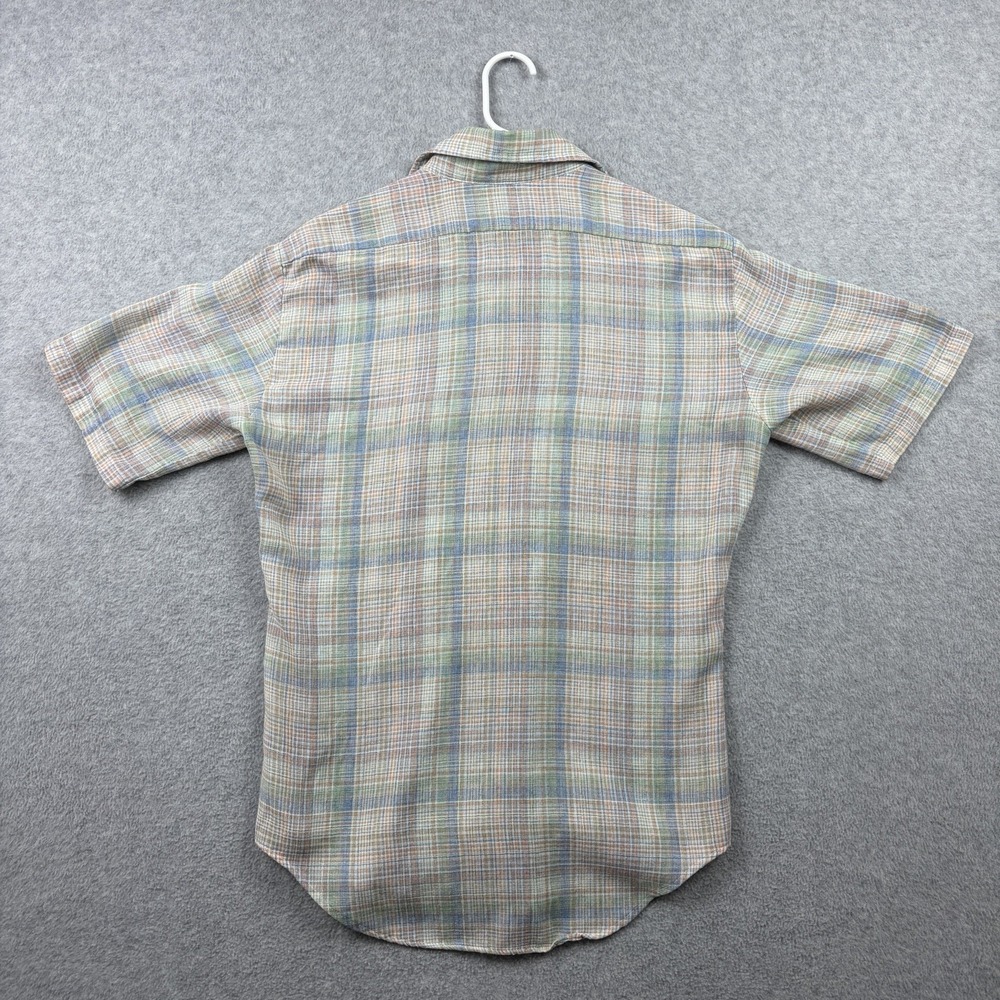 Vintage‎ 70s JCPenney Shirt Mens Medium Plaid Gauze Tapered Two Pocket Button Up - Picture 3 of 9